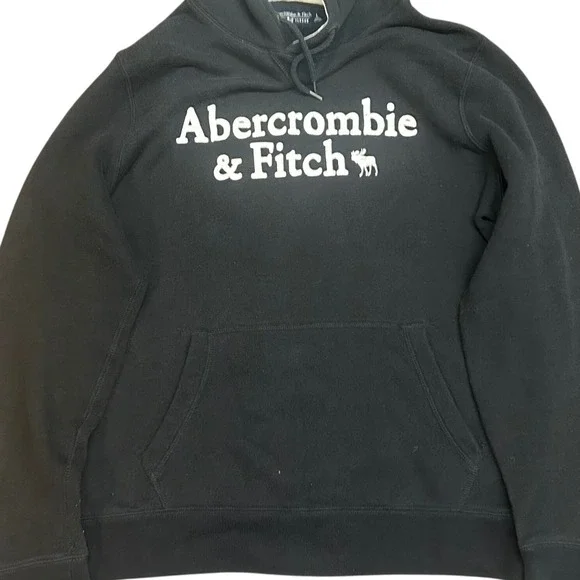 Abercrombie & Fitch Mens Soft Fleece Hoodie Black Logo Pullover Sweatshirt L - Picture 2 of 7